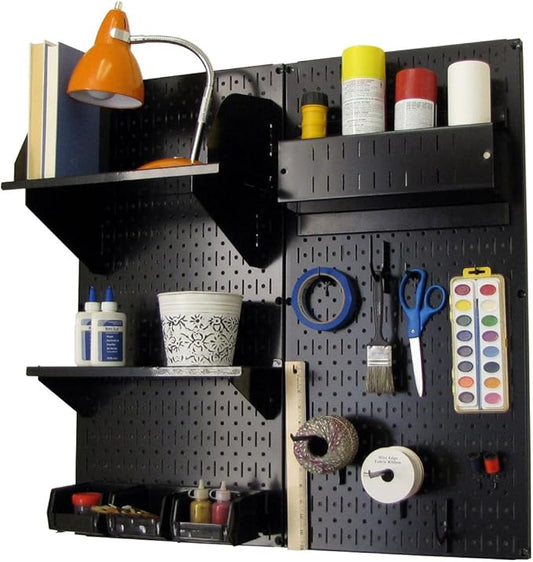 Wall Control Hobby Craft Pegboard Organizer Storage Kit with Black Pegboard and Black Accessories