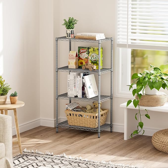 SINGAYE 4 Shelves Adjustable Storage Shelf Wire Shelving Rack Bathroom Standing Units Laundry Room Organization for Kitchen Office Bathroom Organizers Metal Pantry 14" D x 24" W x 48" H Gray
