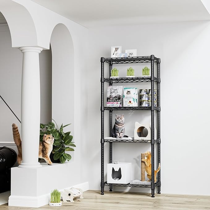 M MZG 1250 lbs 5 Tier Shelf Metal Storage Shelves Wire Rack Closet Organizers for Garage Kitchen Bathroom Laundry Black 11.8" D x 23.6" W x 59.5" H