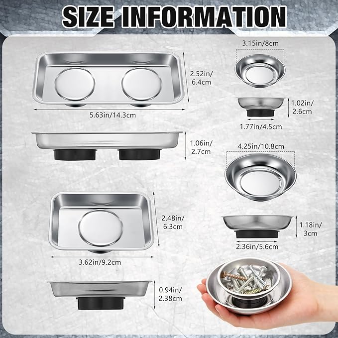10 Pcs Magnetic Trays Set Includes 8 Round and Rectangular Magnet Tool Tray 1 Pair Black Magnetic Wristband and 1 Magnetic Pickup Tool for Parts Socket Screw Nut Bolt Mechanic and Automotive