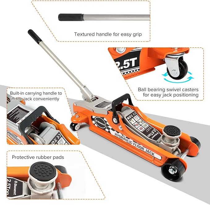 Donext 2.5 Ton Low Profile Racing Floor Jack, Heavy Duty Steel Construction, Lifting Range 3.35"-14.17"
