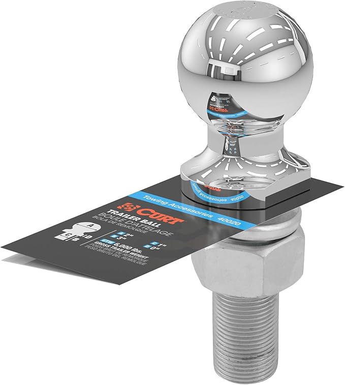 CURT 40020 Chrome Trailer Hitch Ball, 6,000 lbs, 2-Inch Diameter, 1 x 3-Inch Shank
