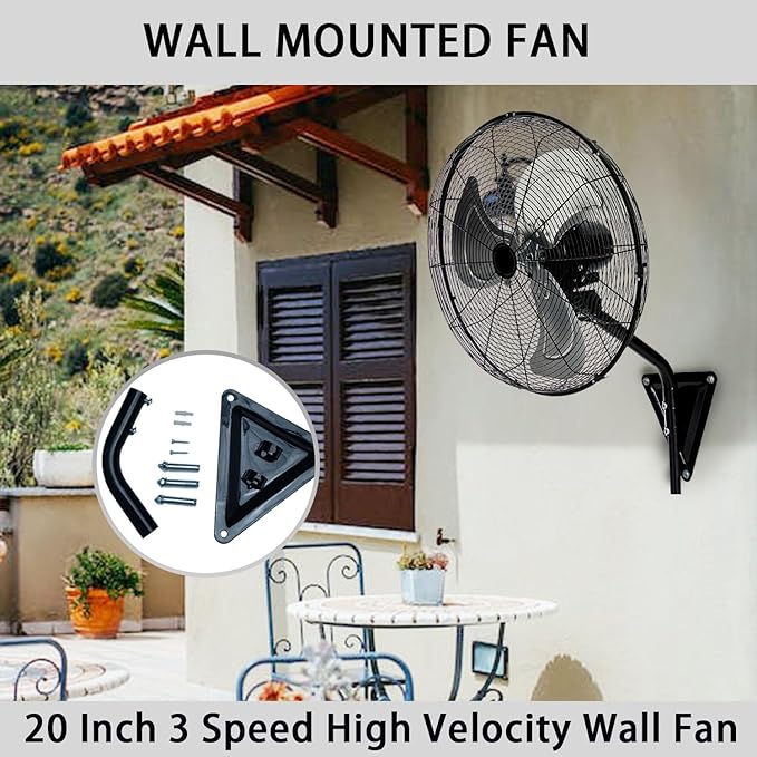 Bestronair 2 Pack Wall Mount Fan, High Velocity 3 Speed Fans Outdoor with Adjustable Tilting for Workshop, Garage, Patios, Industrial, Heavy Duty Oscillating Wall-Mounted Fan with 7100 CFM, Black
