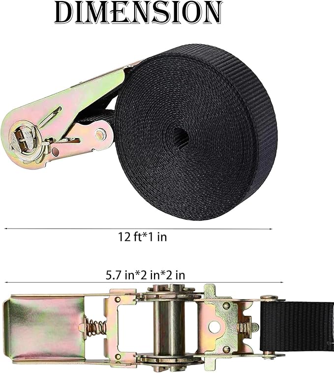 MOOCY Small Ratchet Strap,Heavy Duty Endless Ratchet Tie Down Straps,NO Hook Nylon Black Tie Down Straps for Motorcycles, Kayak