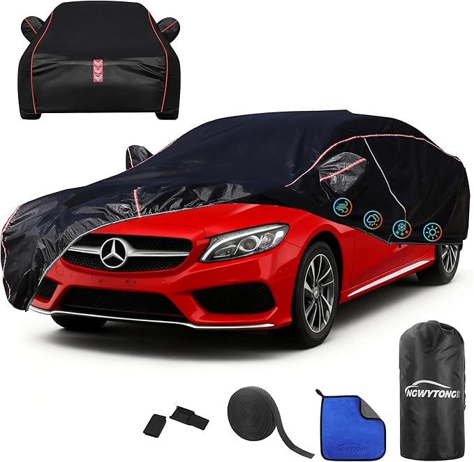 Car Cover for Mercedes-Benz C-Class 2008-2025,All-Around Fastening 60s Quick-Install, 4 Upgrades for Car Cover Waterproof All Weather