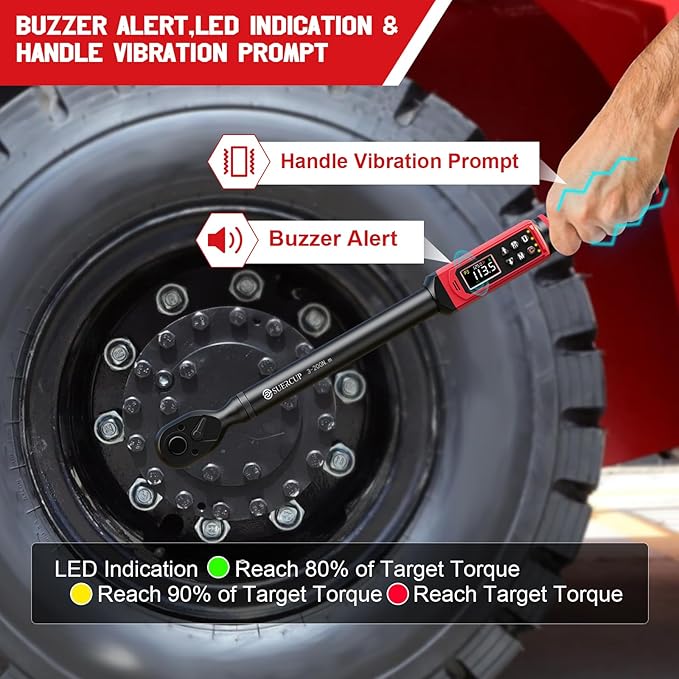 1/2-inch Drive Digital Torque Wrench(2.2-147.5Ft.Lb/3-200N.m), ±1% Accuracy Digital Torque Wrench with Buzzer and LED Alarm,9 Preset Mode and Four Units of Measure for Car, Moto and Bike, DIY