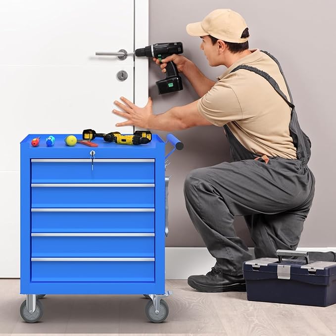 5-Drawer Rolling Tool Chest,Tool Cabinet on Wheels with Keyed Locking System and Drawer Liners,Tool Chest with Link Buckle and Can Be Combined to Large Cabinet Set,for Garage, Warehouse & Repair Shop