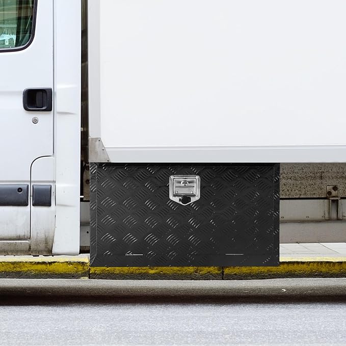 VEVOR Underbody Truck Box, 36"×17"×18" Pickup Storage Box, Heavy Duty Aluminum Diamond Plate Tool Box with Lock and Keys, Waterproof Trailer Storage Box with T-Handle Latch for Truck, Van, Trailer