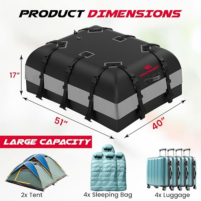 Waterproof Car Roof Bag Cargo Carrier - 20.07 Cubic Feet Extra Large Storage with Anti-Slip Mat, Door Hooks & Packing Bags. Safe Heavy Duty Travel Solution for Family Trips, Camping, Vacation