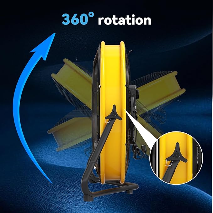 20" High Velocity Metal Floor Drum Fan, 4500 CFM Heavy Duty Industrial Shop Fan, 3 Speed, 360 Degree Tilt, Wall Mounted & Floor Design for Warehouse, Commercial, Barn, Garage - UL Safety Listed