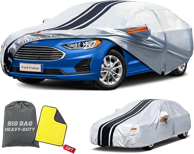 Car Cover Custom Fit for Ford Fusion Sedan (2005-2025), Waterproof All Weather for Automobiles Full Exterior Cover Rain Sun Snow UV Protector.