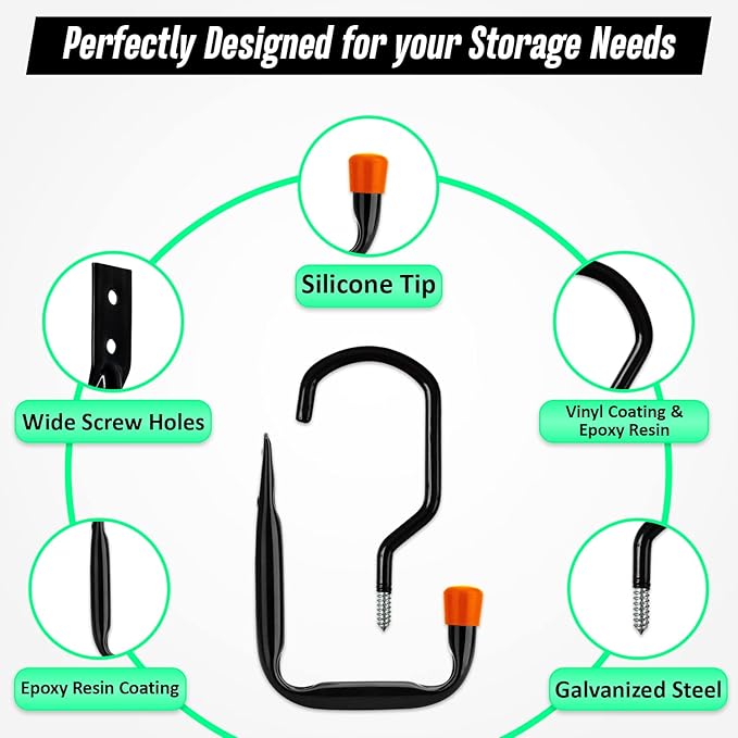 Heavy Duty 16 Pack 4.5 Inches Garage Utility Hooks for Bike Storage, 5.7 Inches Wall Mount Screw Ceiling Hooks - Hanger for organizing Bikes, Ladder, Extension and Power Tools