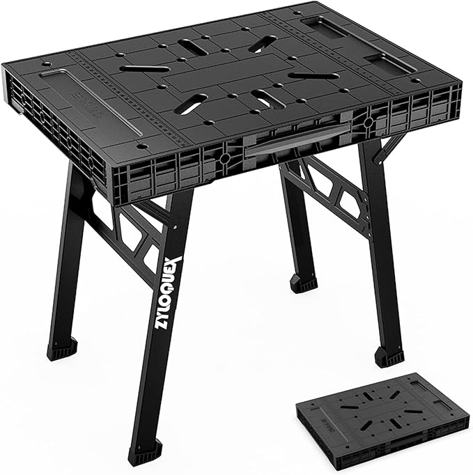 Foldable Work Bench,Easy Step Protable Work Table,34" W x 25" D x 31" H Lightweight Workbench wih 1650LBS,Work Benches for Garage,Work Bench Suitable for Garage,Workshop and Home (Black)