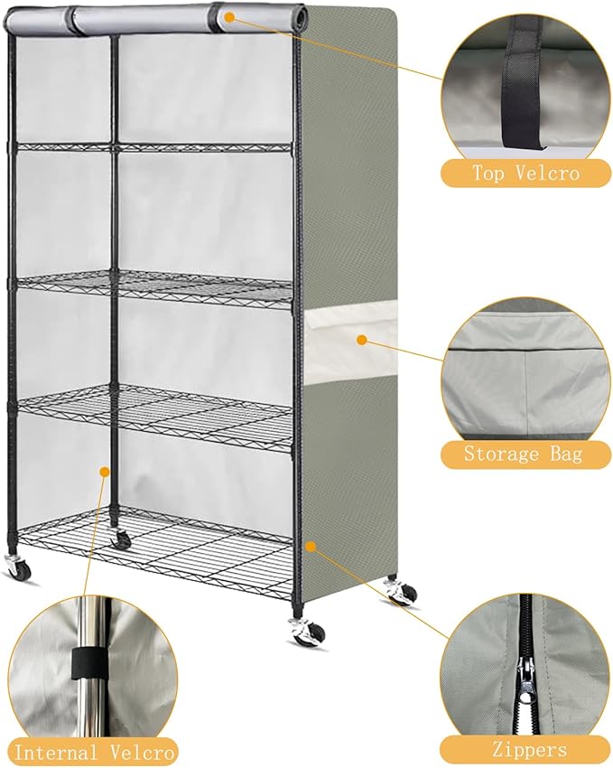 Heavy-Duty Waterproof Wire Shelf Cover, Garage Storage Shelving Protector, Universal Fit 48 x 18 x 72 Inch Rack Covers with 1" Tolerance (Sage Green)