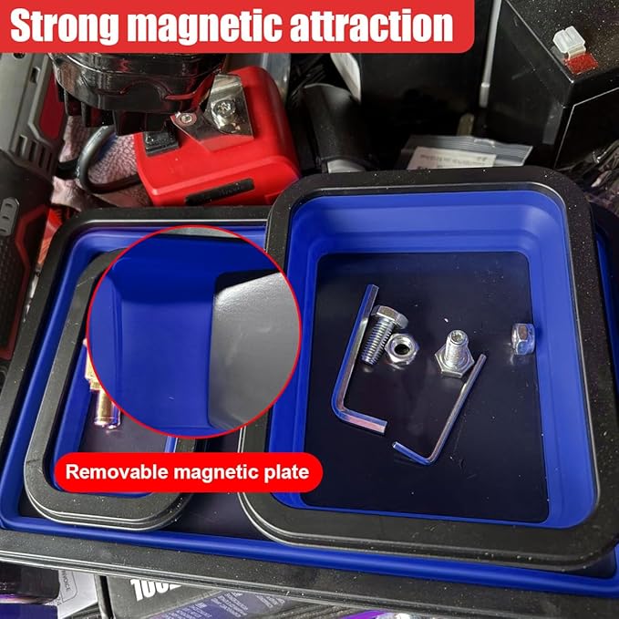 3PCS Collapsible Magnetic Parts Tray Set, Silicone Foldable Magnetic Tool Tray in 3 Different Size for Storage Organizer Screw Bolts Washers Nuts Pins & Other Small Metal Parts (Blue)