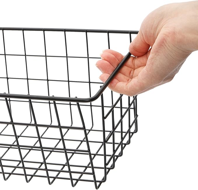 Hedume 3 Pack Metal Wire Storage Organizer Basket, 16.2" x 6.3" x 4.4" Bin Basket with Handles, Versatile Organizer for Kitchen, Pantry, Closet, Laundry Room, Cabinets, Bathroom - Black