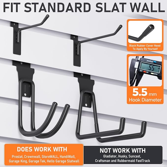INCLY 36 Pack Heavy Duty Slatwall Hooks, Black Garage Slatwall Panel Accessories Utility Hooks, Slat Wall Hanging Hooks and Hangers for Garages, Sheds, Basements