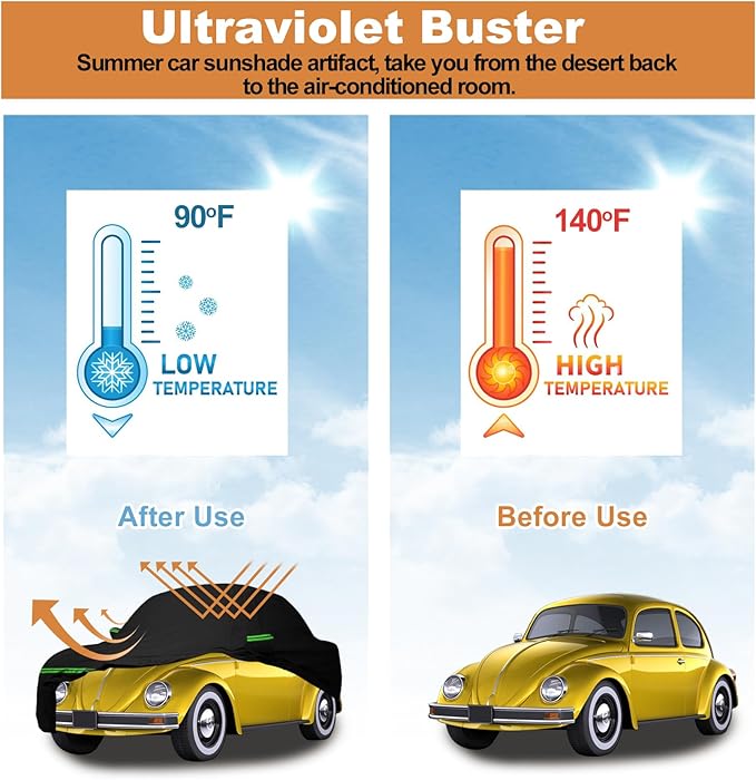 Car Covers for 1960-1980 Volkswagen Beetle Bug Sedan 2-Door, 210T All Weather Protection Custom-fit Beetle Bug Waterproof Car Cover, w/Zipper Door and Cotton Lining, Rainproof, Dustproof and UV Proof