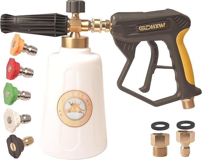 GDHXW 2 Liter Foam Cannon Pressure Washer Gun Heavy Duty Car Foam Blaster Big Mouth Adjustable Snow Foam Lance Thick Foam with 5 Nozzles and Quick Connector