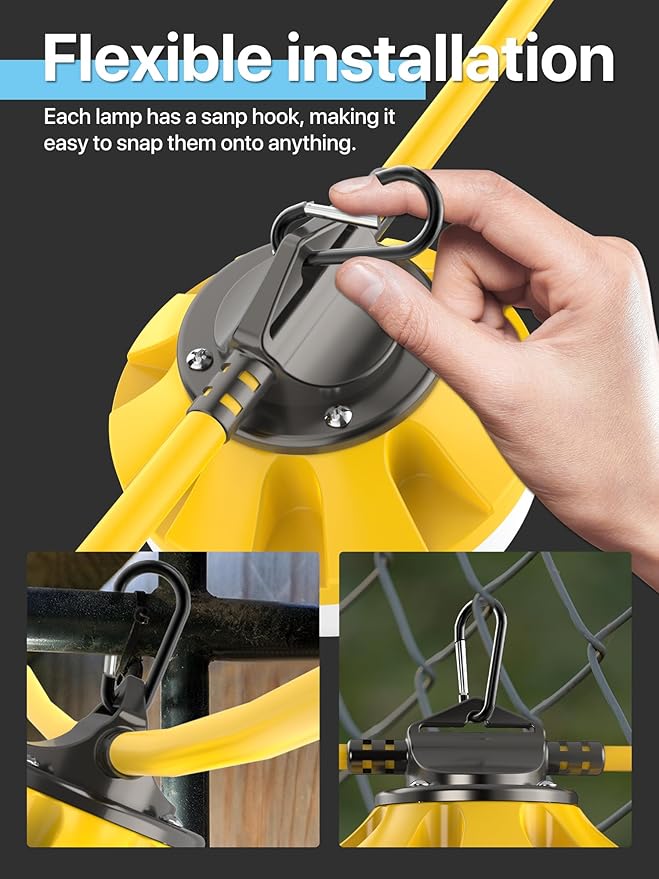 HYPERLITE Construction String Lights: 100FT 10 Bulbs Work Lights with 3 Prong - IP65 Waterproof Linkable LED Industrial Temporary Lighting for Construction Sites Attic Crawlspace Renovation