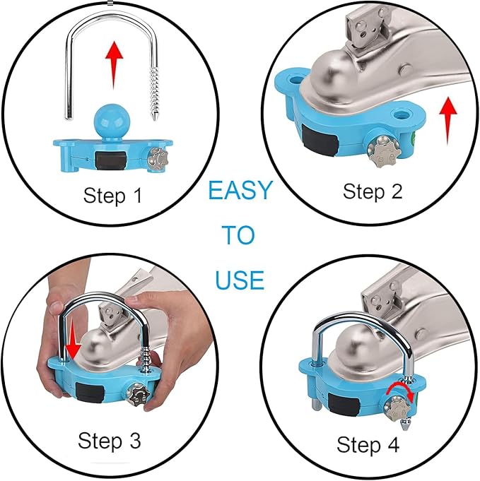 Yellow Trailer Hitch Lock with Combination Lock, fit 1-7/8", 2", 2-5/16" Coupler, Camper Accessories, for Trailer Truck RV SUV Boat (Blue)
