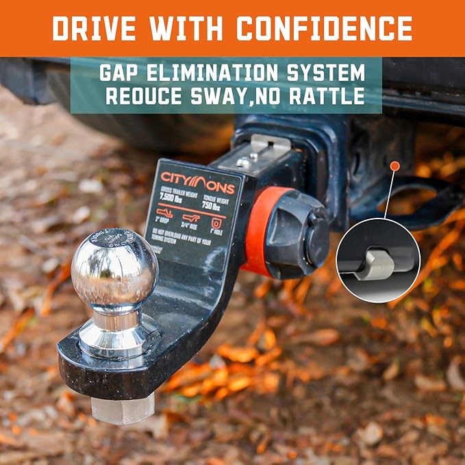 Endo-Hitch Trailer Ball Mount, Reduce Sway Anti-Rattle, 2" Drop Hitch Without Ball Fit 1 inch Hole for 2" Receiver, Tow Hitch with Lock, 7500 LBS GTW