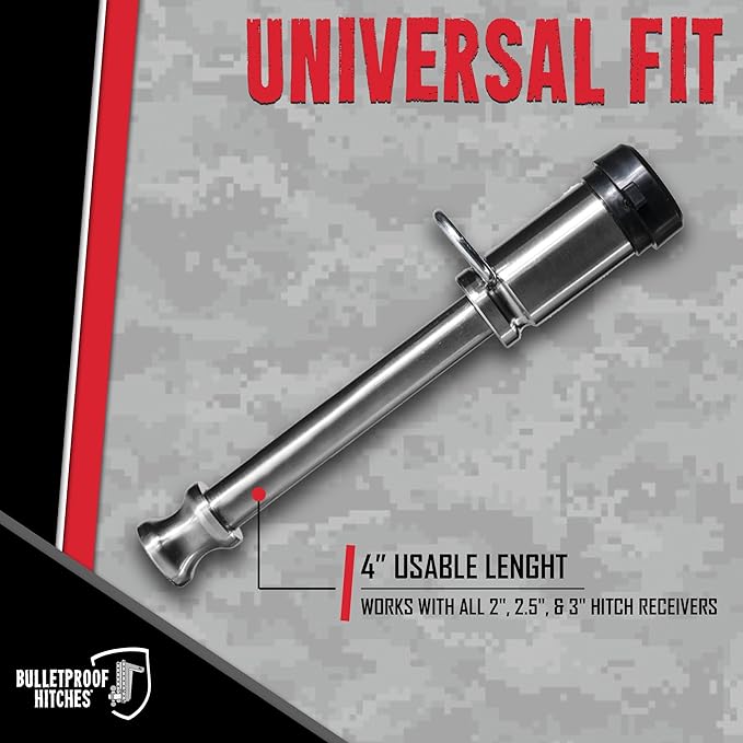 BulletProof Hitches - 5/8" Trailer Hitch Locking Pins - Universal Fit, Stainless Steel, Weather Resistant Rubber Cap - Silver, 2 Pack