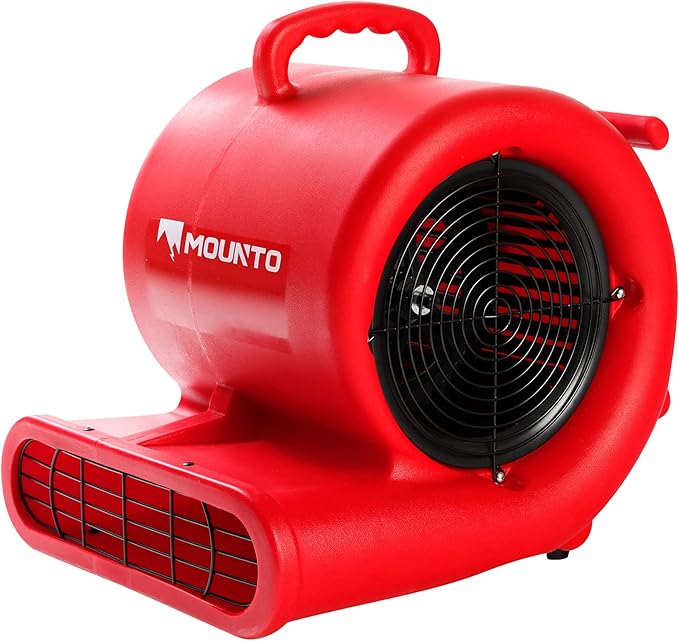 Mounto 1/3hp Air Mover 2000cfm Carpet Dryer Blower Floor Drying Fan - 3-Speed Air Mover w/Dual GFCI Outlet, 25ft Power Cord for Drying, Cooling, Air Circulation (Red)
