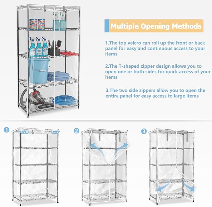 Wire Shelf Cover,600D Heavy Duty 100% Waterproof Shelf Covers for Wire Shelving,Outdoor Storage Shelves Cover for Metal Rack,48" W x 20" D x 72" H,Clear