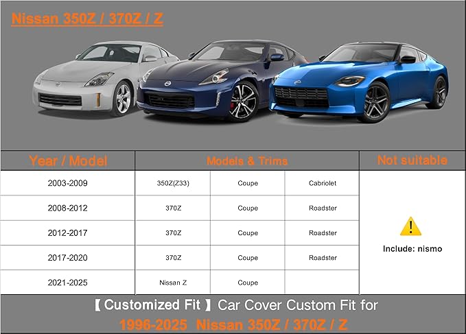 Kayme Heavy Duty Car Cover Custom Fit Nissan 350Z 370Z Roadster/Coupe NISMO（2003-2025） Waterproof All Weather for Automobiles, Full Car Cover - Sun, Rain & UV Protection