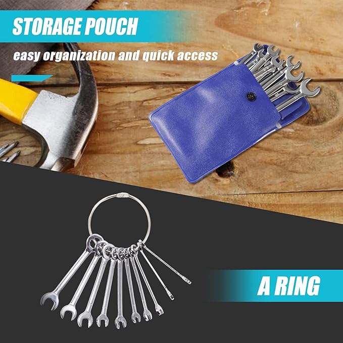 SPEEDWOX Small Wrench Set, 10 Pcs, 4-11mm Mini Combination Wrench Sets with Portable Storage Pouches and A Ring