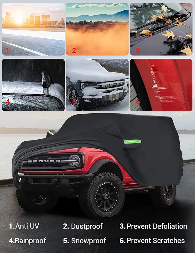 Proadsy Car Cover Compatible with Ford Bronco 2 Door 2021-2024 2025 2026 Windproof All Weather Waterproof Sun Rain UV Dust Snow Protection Outdoor Covers