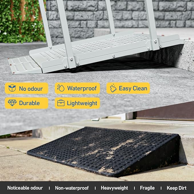 Portable Wheelchair Ramp with Handrails, Non-Slip Iron Handicap Ramp 440lbs Load Capacity, 40-inch Length Wheelchair Ramp for Home Steps, Stairs, Doorways and Curbs