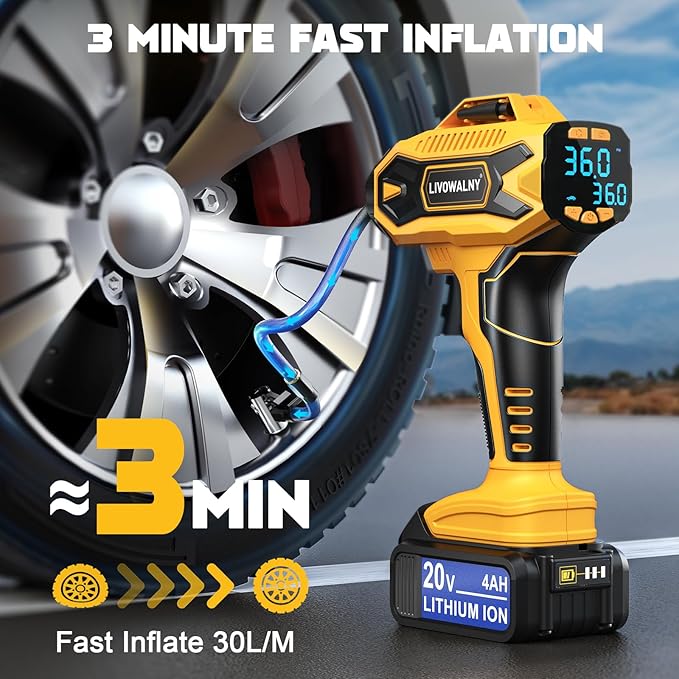 160PSI Cordless Tire Inflator Air Compressor Compatible With Dewalt 20V Battery: LIVOWALNY Portable Handheld Air Pump with Digital Pressure Gauge for Cars Motorcycles Bikes Sport Balls Auto