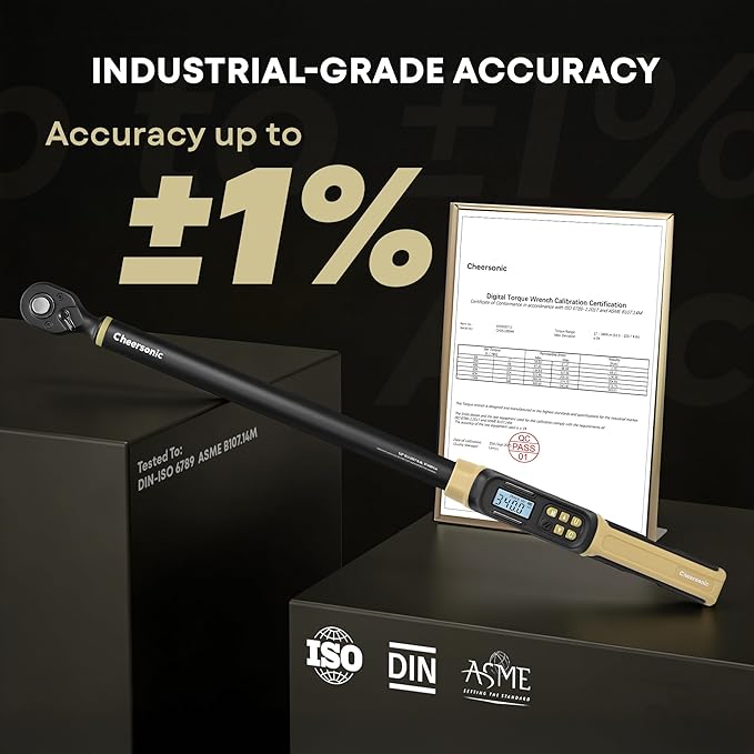 Digital Torque Wrench 1/2 Drive, 12.5-250.7 ft·lb (17-340N.m) ±1% Accuracy Electronic Torque Wrench with Buzzer and LED Heavy Duty Torque Wrench Set with Socket for Car Repair Trucks large machinery