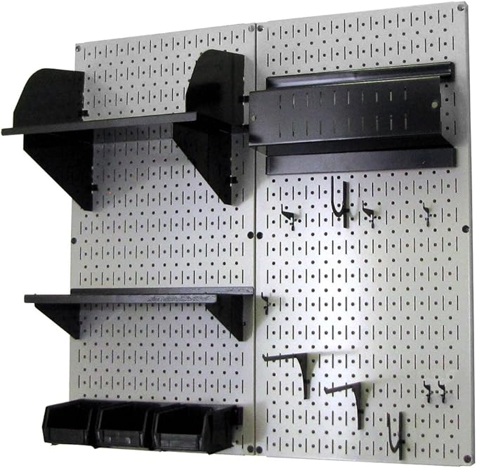 Wall Control Hobby Craft Pegboard Organizer Storage Kit with Gray Pegboard and Black Accessories