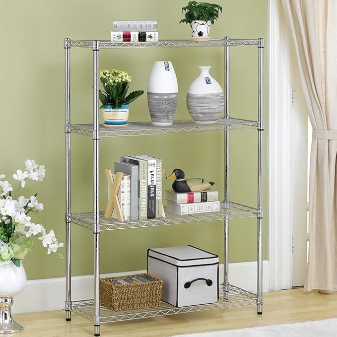 BestOffice Adjustable Wire Shelving Storage Shelves Heavy Duty Shelving Unit for Small Places Kitchen Garage (Chrome, 36×14×54)