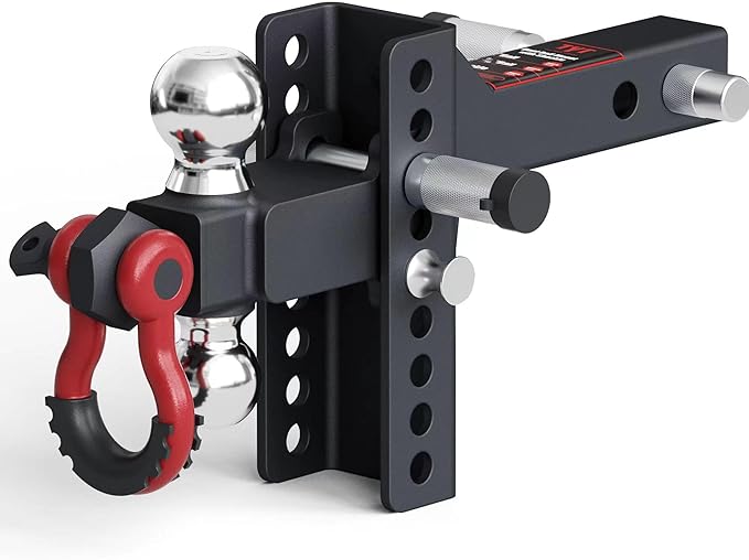 TYT Adjustable Trailer Hitch for 2 inch Receiver, 4" Drop/Rise, Dual Balls (2", 2-5/16") with Shackle, 10,000 lbs GTW, 1,000 lbs TW