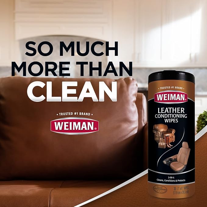 Weiman Leather Cleaner Wipes - Clean Condition UV Protection Help Prevent Cracking or Fading of Furniture, Car Interior, Couch, and Shoes, 4 Pack