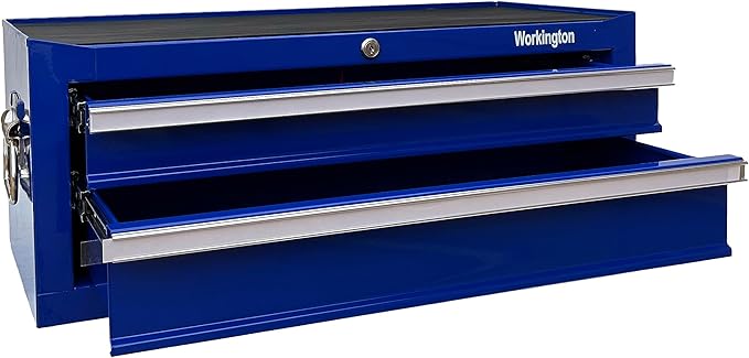 Workington Industrial 2 Drawers Portable Metal Intermediate Box, 26" Middle Tool Chest Cabinet with Ball Bearing Drawer Slides, Steel Tool Storage Box Organizer 4008 Blue