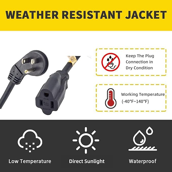 Flat Plug Indoor Extension Cord, UL Certified, 16 Gauge 15FT Black 3 Prong Heavy Duty, 16/3 SJTW 13A Power Cord for Lights, Appliances, Home