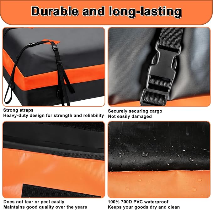 15 Cubic Premium Rooftop Cargo Carrier, Waterproof Car Roof Bag for All Cars with/Without Rack, Heavy Duty Car Roof Cargo Carrier with Anti-Slip Mat, 6 Door Hooks, Luggage Lock