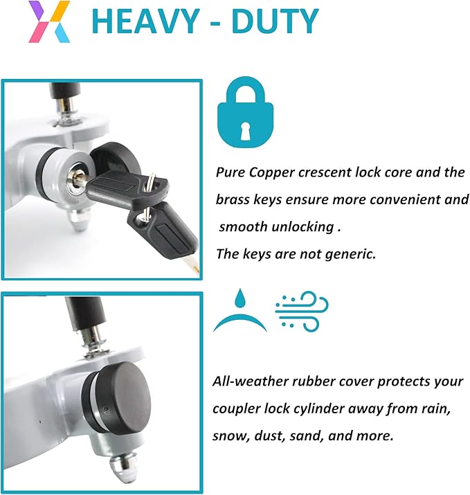 X-Haibei Universal Coupler Lock Trailer Hitch Lock Fits 1 7/8, 2 and 2 5/16 inch Couplers, Adjustable Trailer Lock Ball Hitch, Heavy Duty Aluminum Body, Copper Lock Cylinder, Rustproof, Gray