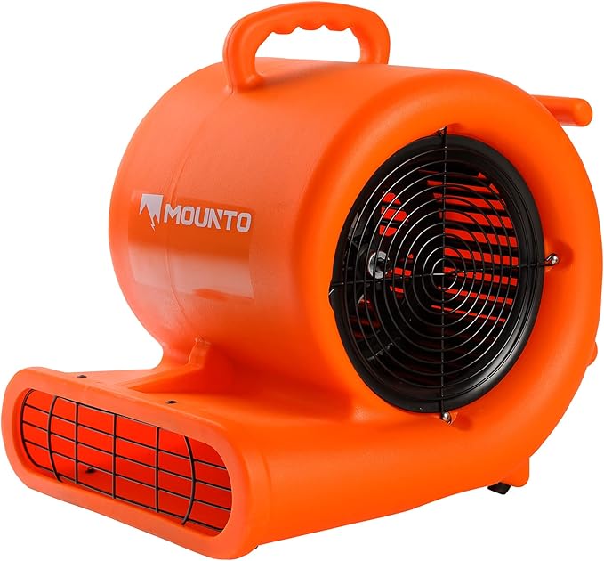 Mounto 1/3hp Air Mover 2000cfm Carpet Dryer Blower Floor Drying Fan - 3-Speed Air Mover w/Dual GFCI Outlet, 25ft Power Cord for Drying, Cooling, Air Circulation (Orange)