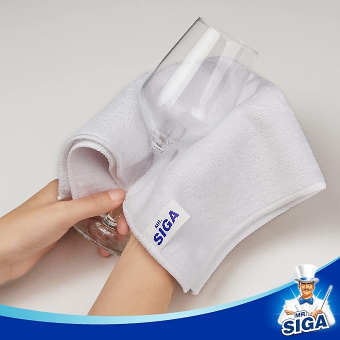 MR.SIGA Microfiber Cleaning Cloth, All-Purpose Microfiber Towels, Streak Free Cleaning Rags, Pack of 12, White, Size 32 x 32 cm(12.6 x 12.6 inch)