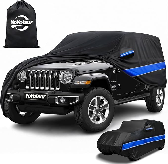 10-Layer Car Cover Compatible with Jeep Wrangler Cover Waterproof 4 Door All Weather,Sun Rain UV Dust Snow Protection,Full Exterior Car Cover with Door Zipper and Cotton Lining,Fit for CJ YJ TJ JK JL