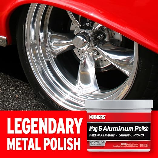 Mothers Mag & Aluminum Polish, 10 oz. – Brilliant Shine, Easy to Use, for All Uncoated & Unplated Metals Including Aluminum Wheels, Stainless Steel Trim and Exhaust Tips, Brass & More (05101)