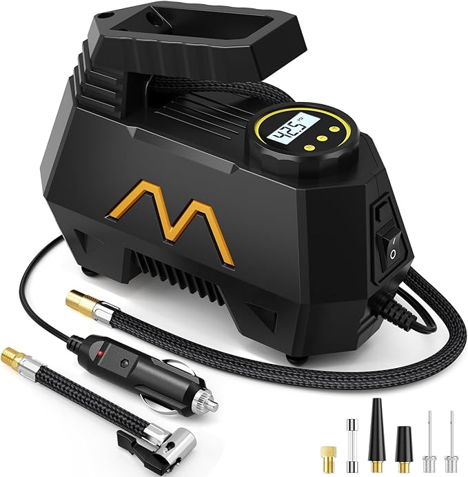 Tire Inflator Portable Air Compressor, Air Pump for Car Tires, 12V DC-Powered Auto Pump with Digital Pressure Gauge, Emergency LED Light - Car Accessories for Car, Motorcycles, Bicycle, Ball, Balloons