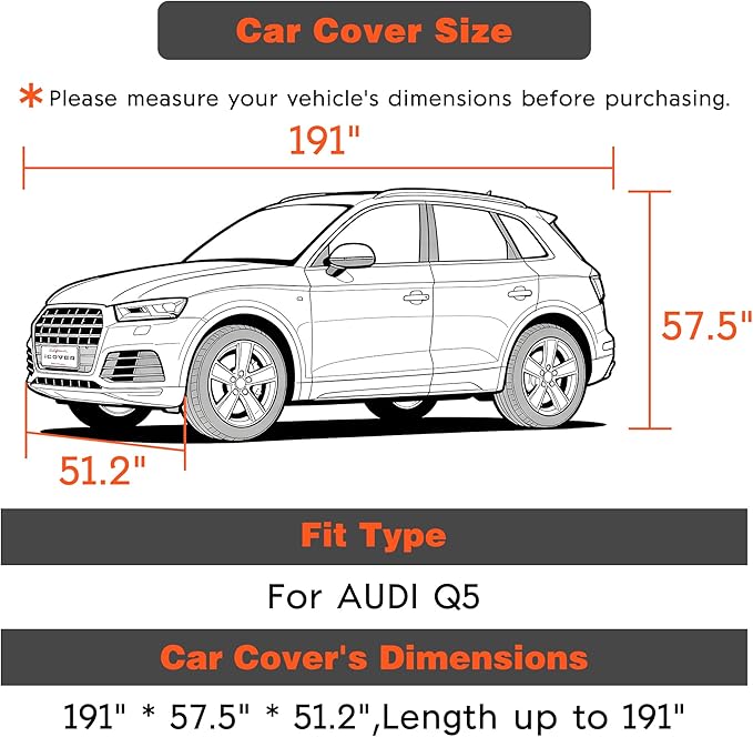 iCOVER Car Cover, All Weather Exterior SUV Cover Designed for Audi Q5, BMW X3, Mercedes GLC & 1st Gen Porsche Cayenne (2003-2010) Fits Vehicle Length 184" to 188"