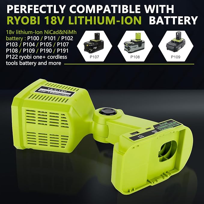 Taingwei LED Flashlight for Ryobi 18v Battery, 18W LED Work Light,LED Battery Light, Flood Light for Camping, Car Repairing, Emergency and Job Site Lighting（Batteries Not Included）
